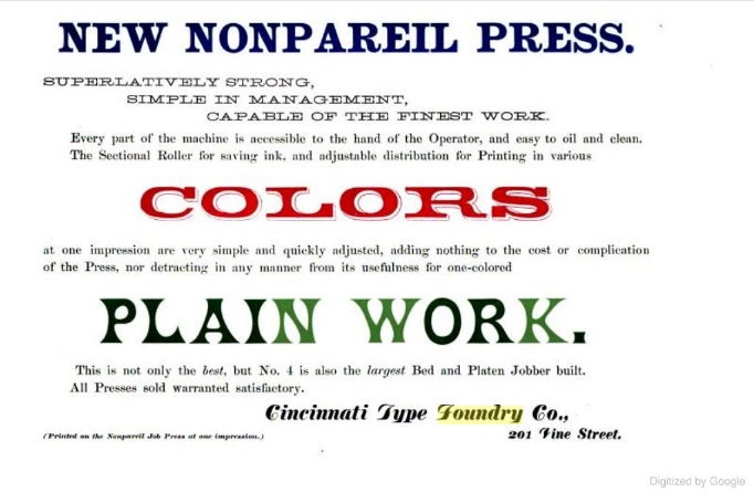 1870 Non
Pareil Press 1870 Non Pareil Press